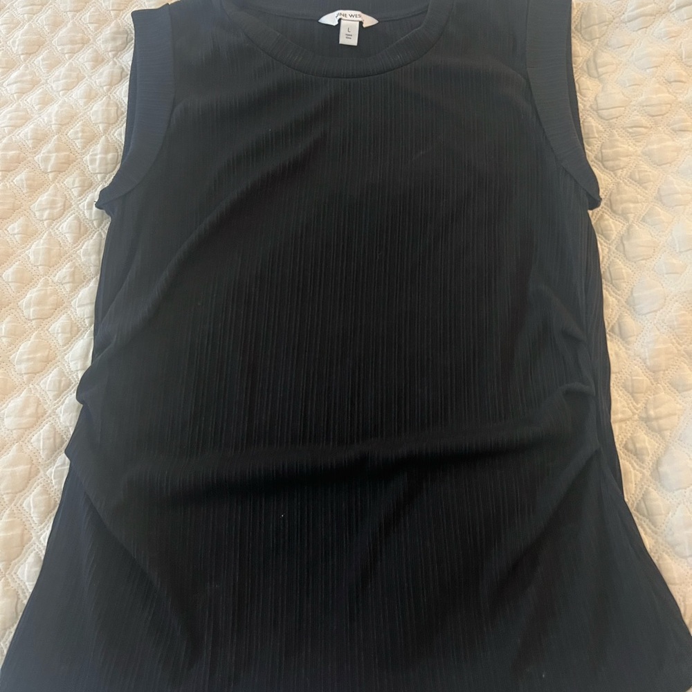 Nine West Black Ribbed Sleeveless Crewneck Tank